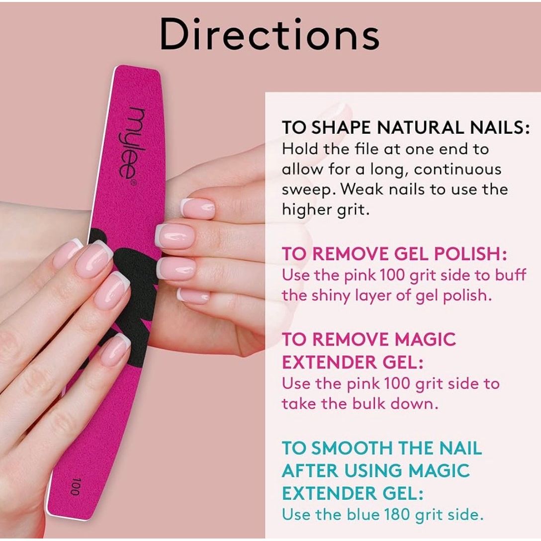 Mylee 3 Pack Double Sided Half Moon Nail File 100/180 Grit