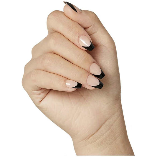 KISS Salon Acrylic French ‘Flame’, Black, Short Coffin Press-On Nails