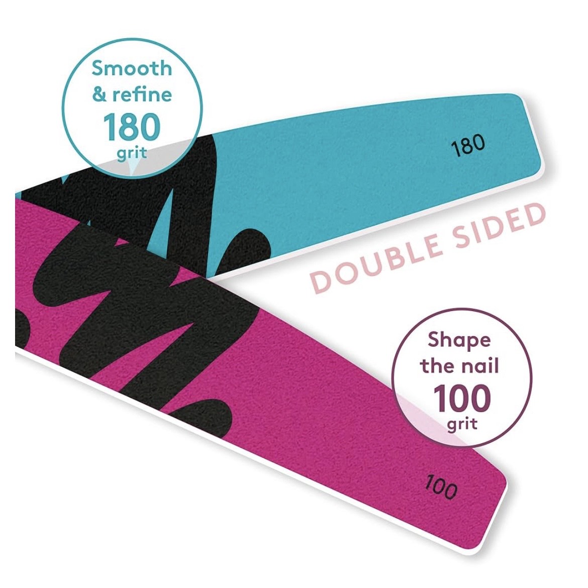 Mylee 3 Pack Double Sided Half Moon Nail File 100/180 Grit